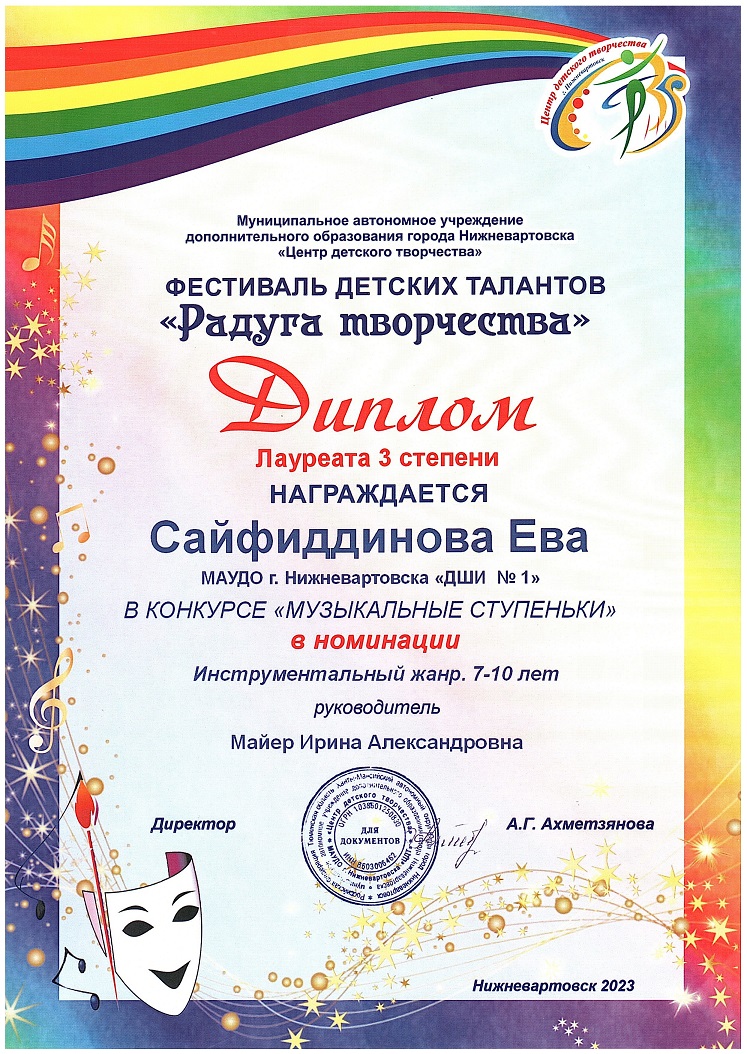 Диплом - Сайфиддинова Ева - Лауреат III степени